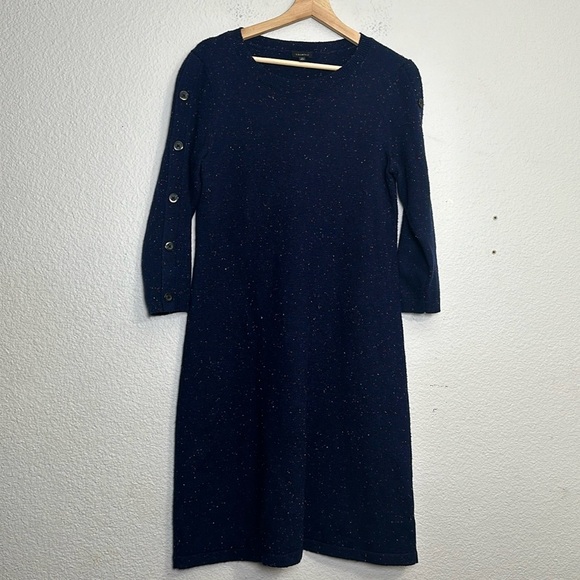 Talbots Women’s Size Medium Navy Kitty Tweed Open Neck Sweatert Dress Midi - Picture 3 of 13